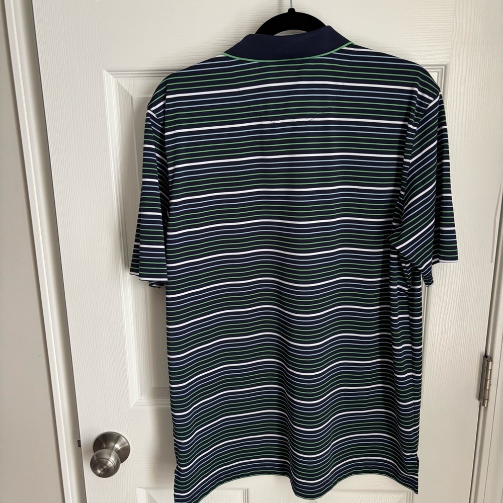 Bobby Jones Men’s Performance Golf Polo Navy Shirt Green White Striped Size L - Picture 2 of 7